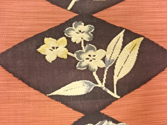 JAPANESE KIMONO / ANTIQUE NAGOYA OBI / WOVEN FLOWER & BAMBOO GRASS